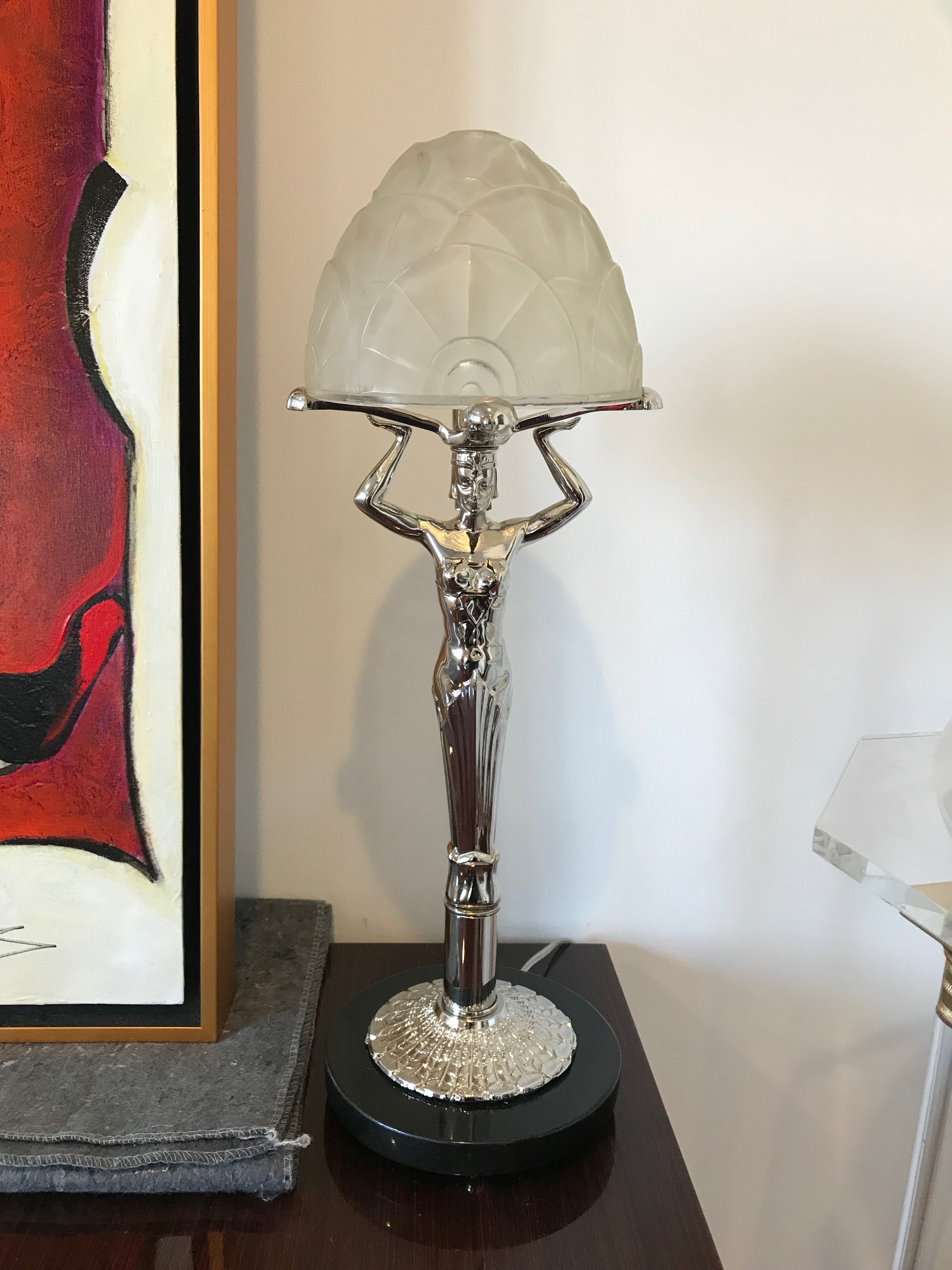 French Art Deco figurative Table Lamp by Degue – 1 of Kind NJ