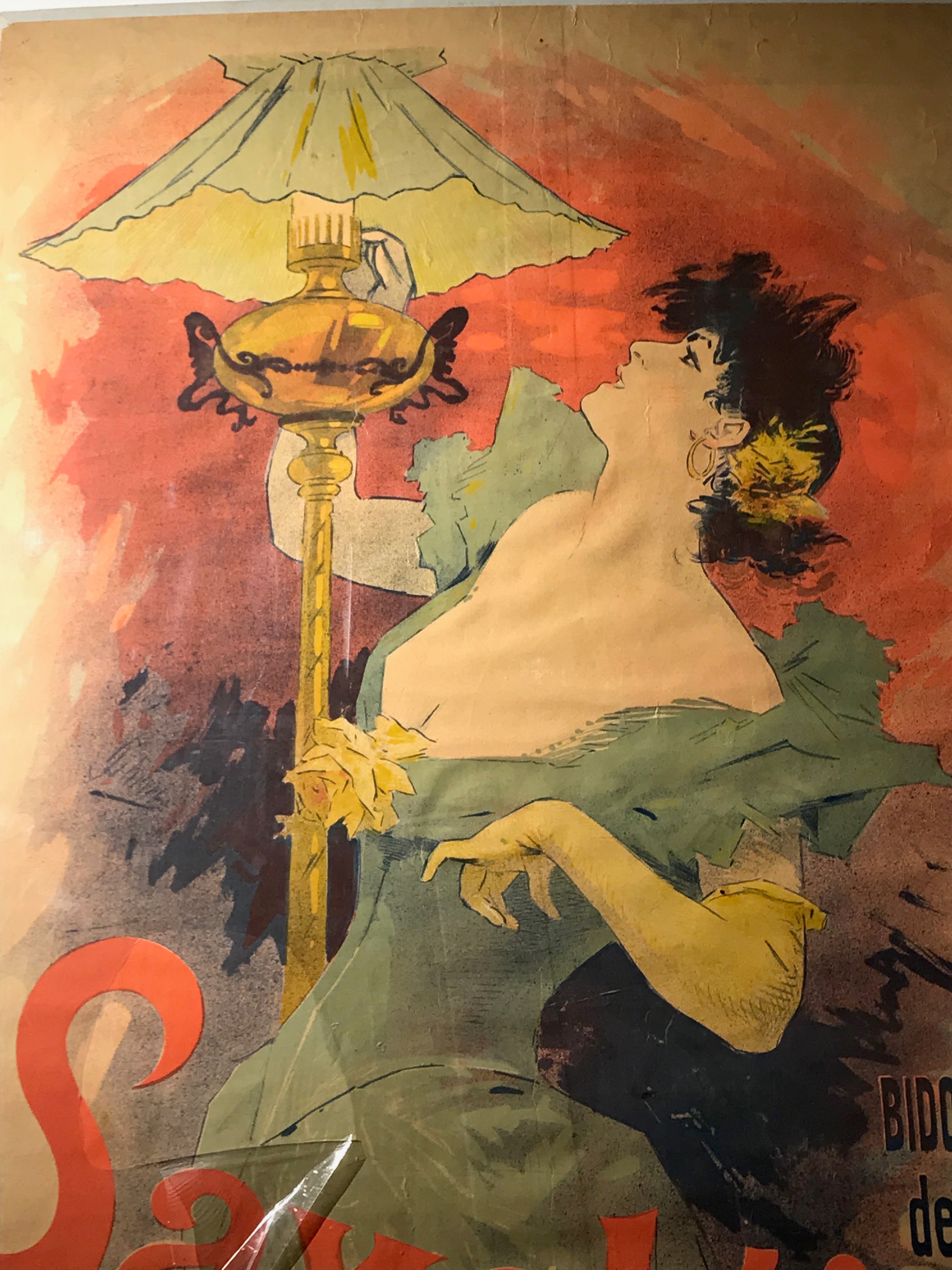 French Vintage Lamp Oil Poster for 'Saxoleine' by Cheret, 1895